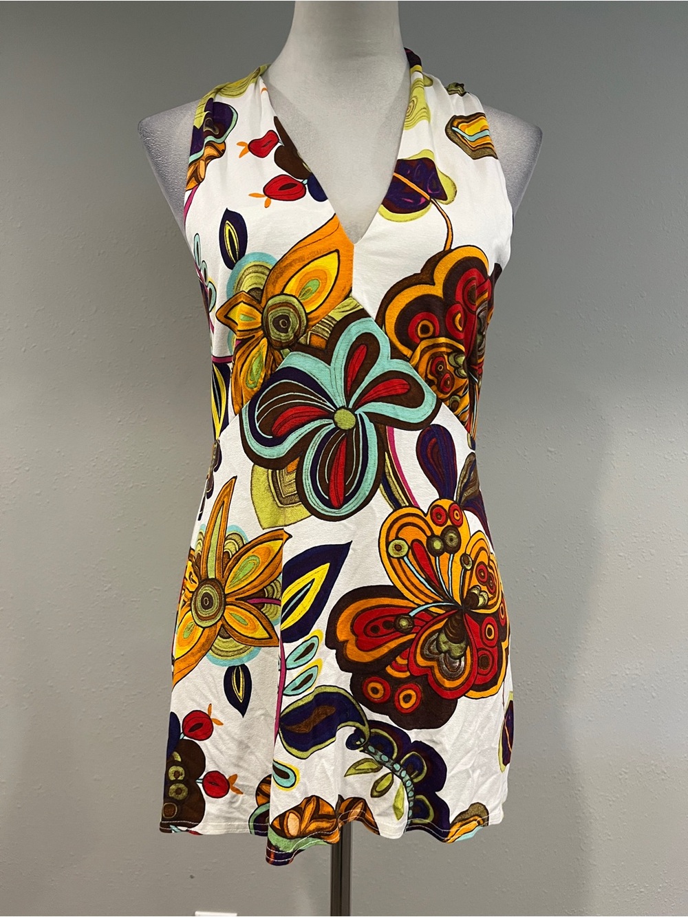 White Multicolor Floral Halter Swim Cover-Up